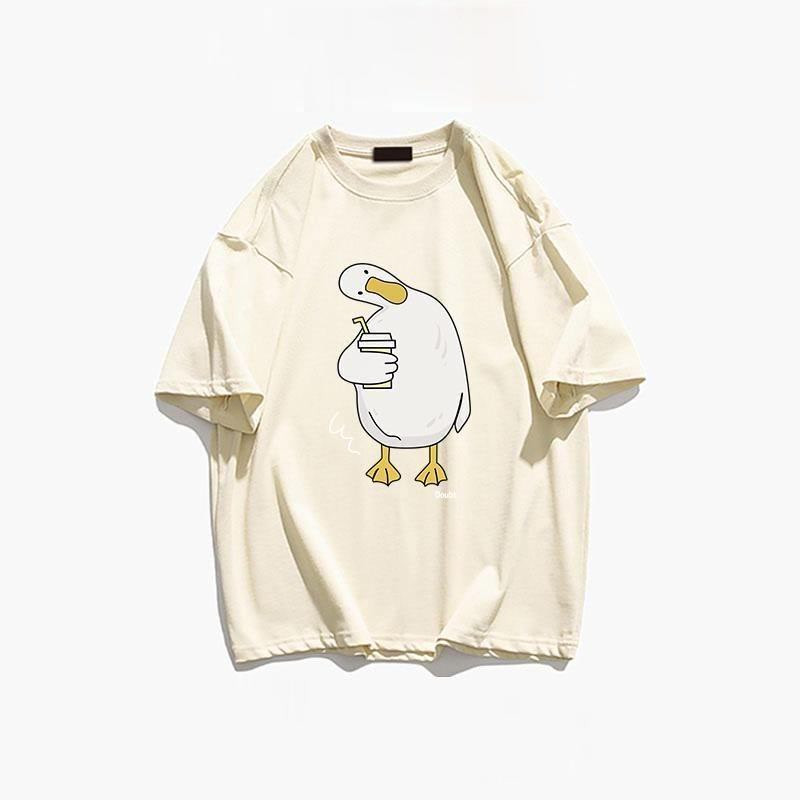 (จัดส่งในกรุงเทพฯ) KK-Mao Shop เสื้อยืดแขนสั้น ผ้าฝ้าย 100% ลายการ์ตูนเป็ดน่ารัก