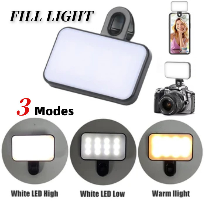 ไฟเซลฟี่ LED แบบคลิปหนีบ 3 โหมด แบบพกพา ขนาดเล็ก ปรับความสว่างได้ สําหรับถ่ายทอดสด วิดีโอ เติมแสง สําหรับโทรศัพท์มือถือ แล็ปท็อป กล้อง