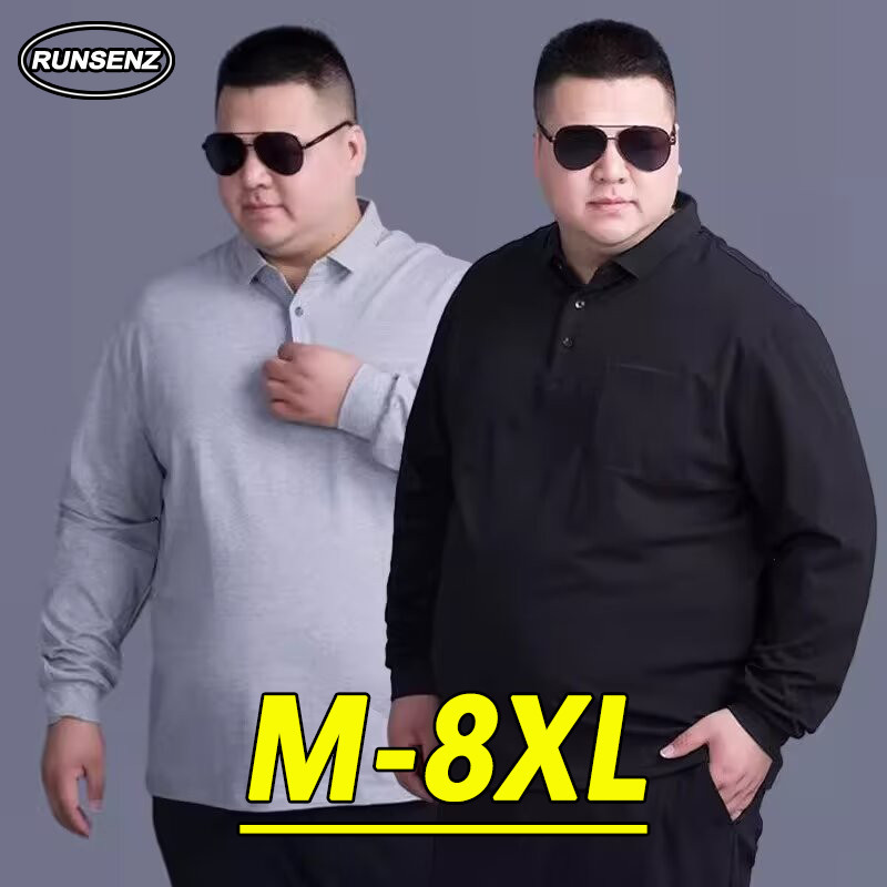 เสื้อโปโลแขนยาว ทรงหลวม ขนาดใหญ่ แบบเรียบ ลําลอง สําหรับผู้ชาย ไซซ์ M - 8XL
