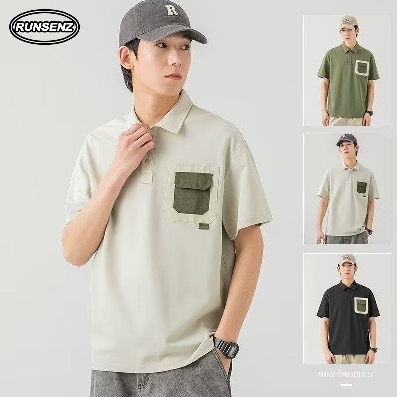 เสื้อโปโลแขนสั้นลําลอง ทรงหลวม หลากสี สไตล์ญี่ปุ่น สําหรับผู้ชาย
