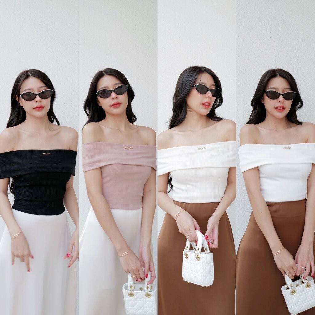 Kalyn เสื้อเปิดไหล่แต่ชั้นช่วงบน แต่งอะไหล่ทอง INTUON เนื้อผ้าร่องญี่ปุ่นไม่บาง นิ่มและยืดได้เยอะ ใส่ออกมาแล้วดูสวยแพ...