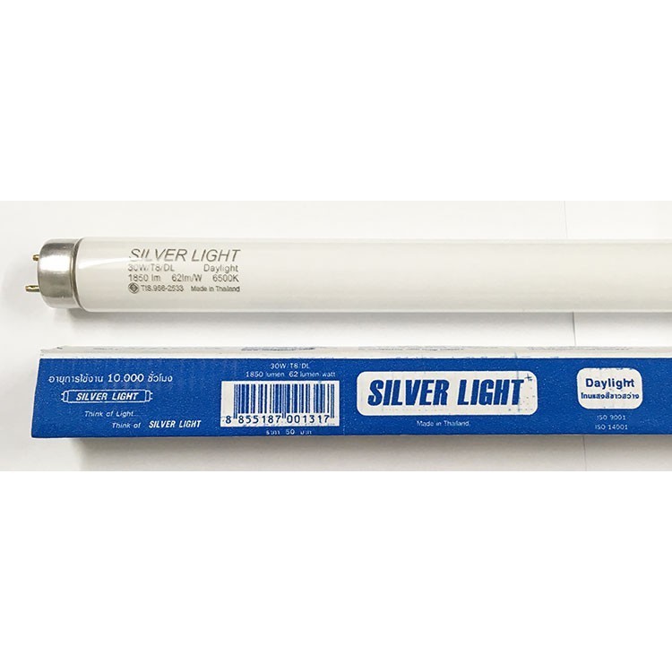 51หลอดหลอดไฟ 30วัตต์ ยาว90เซน แสงขาว SILVERLIGHT T8 30W 6500K DAYLIGHT (90CM.) หลอดนีออน30w หลอดตู้แ
