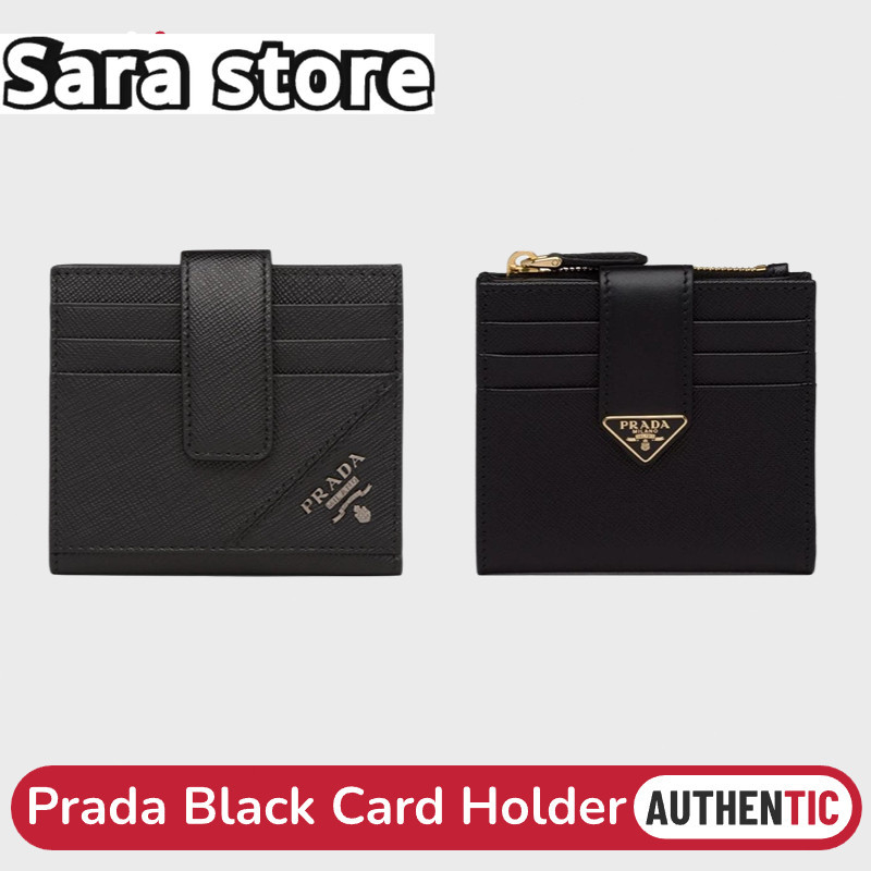 ปราด้า Prada Black Card Holder Zipper wallet กระเป๋าสตางค์ซิป ผู้ถือบัตร
