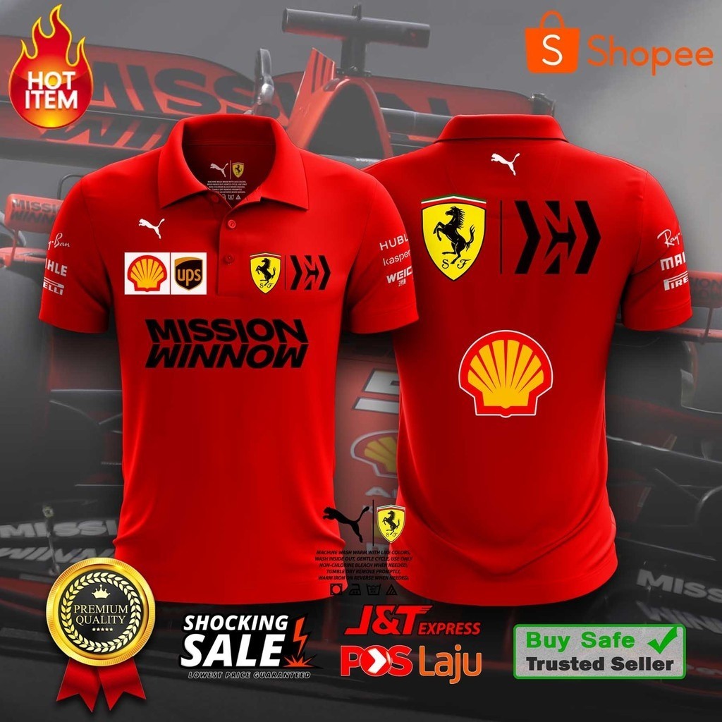 [[มาใหม่]] เสื้อยืดโปโล ลายทีม Ferrari Formula One 200 สีแดง XS-3XL