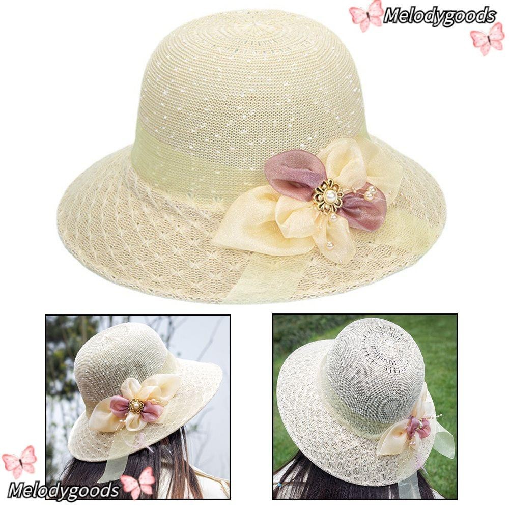 Melodg หมวกชายหาด ดอกไม้ กลางแจ้ง ลําลอง แฟชั่นฤดูใบไม้ผลิ ฤดูร้อน หมวกกันแดด