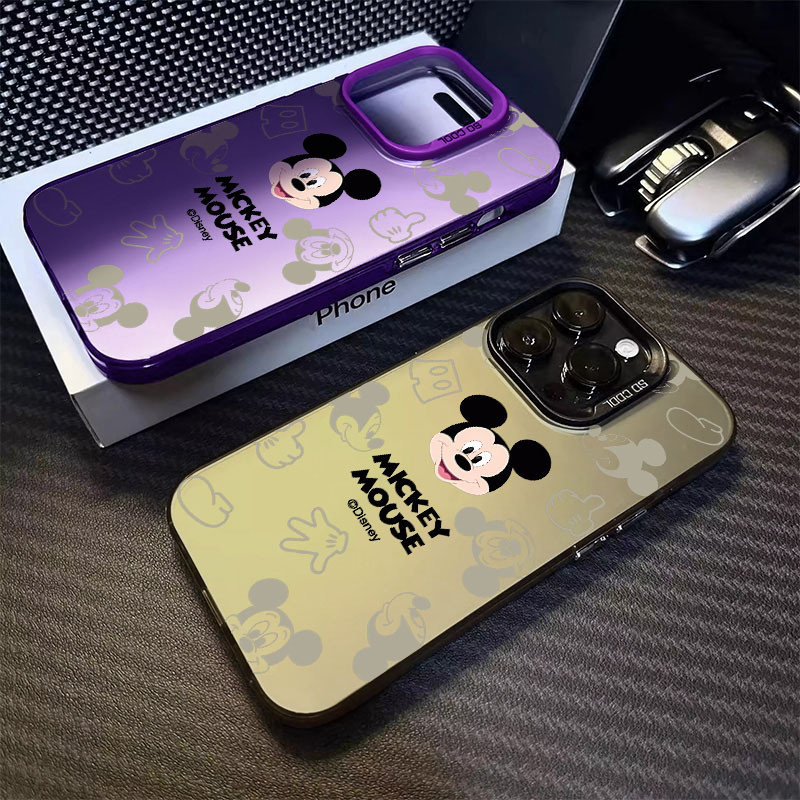 เคสโทรศัพท์มือถือ ซิลิโคนแข็ง ลายมิกกี้เมาส์น่ารัก แต่งรูขนาดใหญ่ พร้อมกรอบกระจก สําหรับ IPhone11 12 13 14 15Pro Max X XR 14Plus XR X XS Max