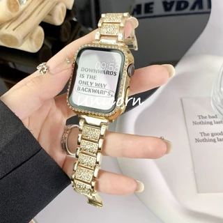 เพชรแก้ว + ฝาครอบ สําหรับ Apple Watch Case 45/41/40/44/42/46 มม. Bling กันชน + หน้าจอ iWatch Series 10 9 8 7 3 6 SE