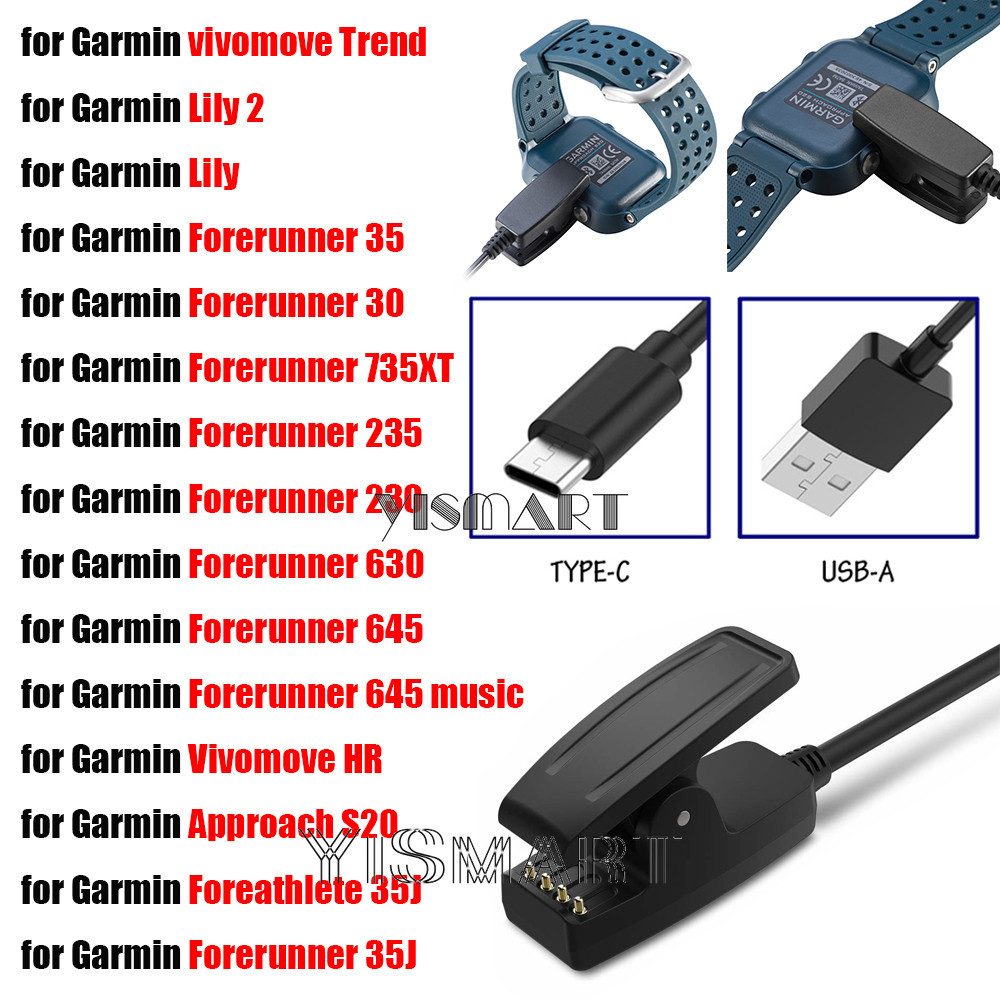 แท่นชาร์จ USB สําหรับ Garmin Vivomove Trend Lily 2 Garmin Forerunner 235 645 735XT Approach S20 ForeAthlete 35J