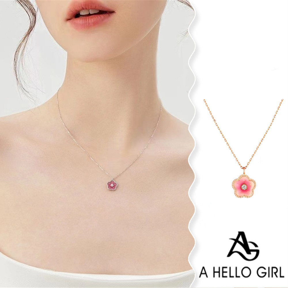 A HELLO GIRL สร้อยคอ สายโซ่ อเนกประสงค์ ขนาดเล็ก ลายดอกไม้ สีชมพู สําหรับผู้หญิง