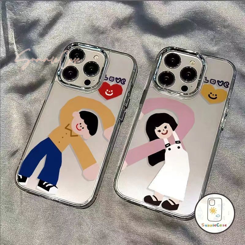 การ์ตูนหัวใจดูเดิลน่ารักน่ารักคู่รัก ที่อยู่อาศัย เข้ากันได้ iPhone 7Plus 14 12 11 13 15 Pro Max XR 8 7 Plus X XS Max SE