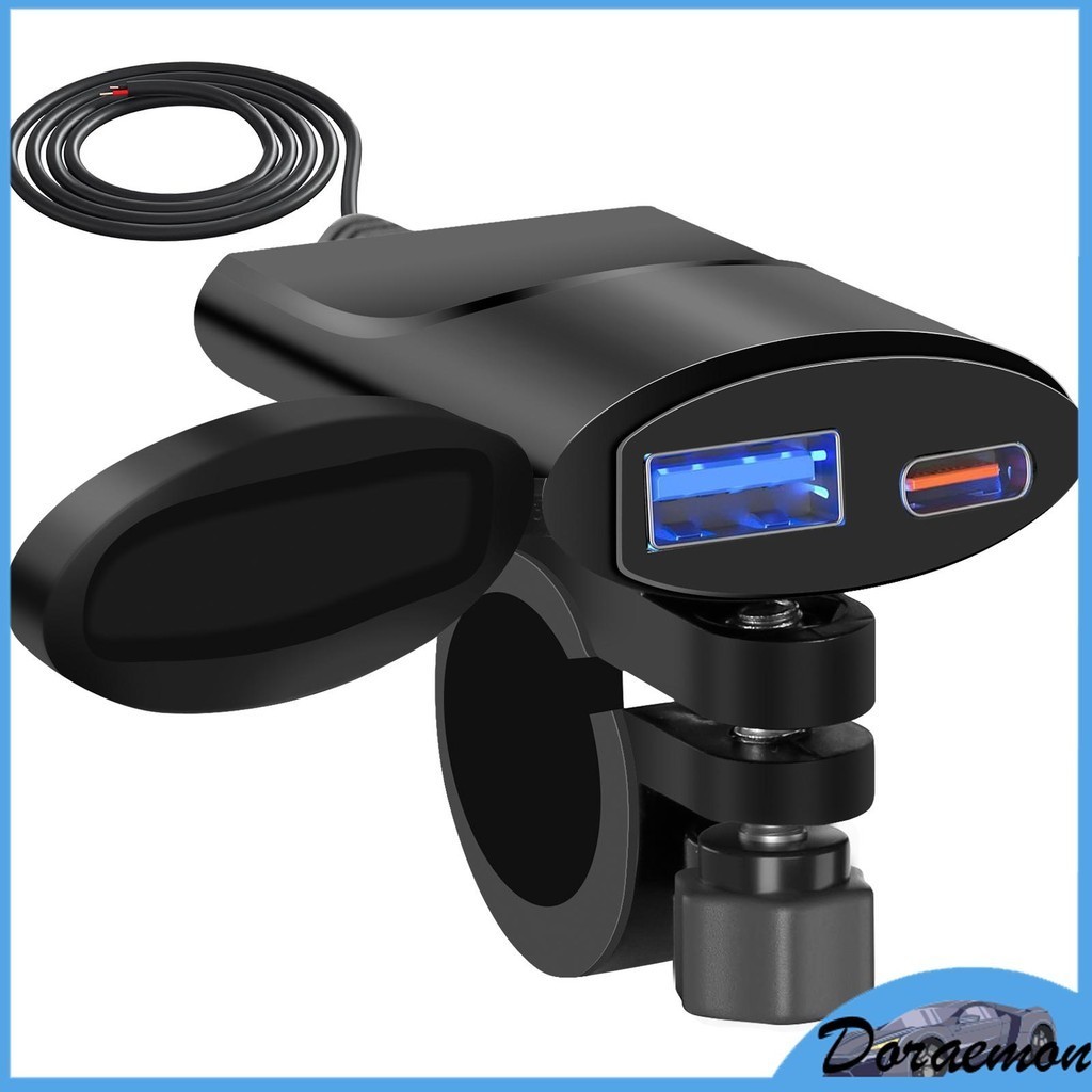 DC12V-24V เครื่องชาร์จโทรศัพท์มือถือ Dual Port รถจักรยานยนต์ USB Charger USB-C (PD Powered) และ 18W 