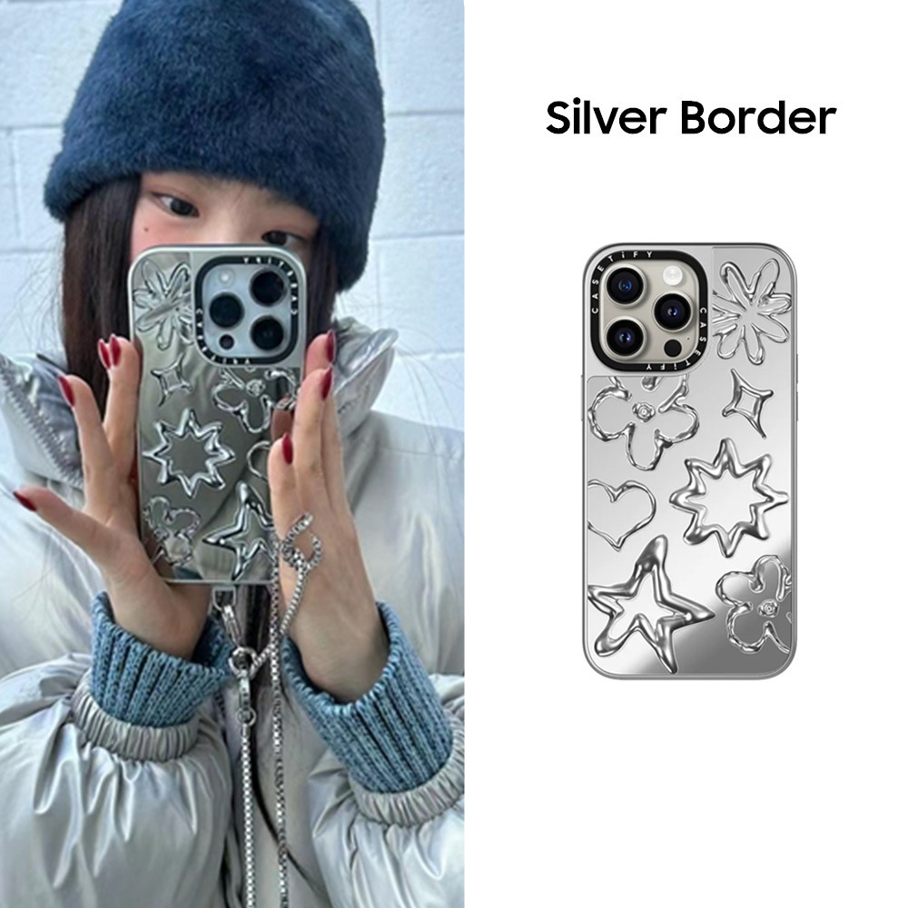 Casetify Silver Mirror Metal Chrome Doodles เคสโทรศัพท์มือถือแบบกระจกแข็ง โลหะ สีเงิน สําหรับ iPhone 11 12 13 14 15 Pro Max