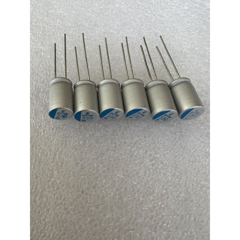 คาปาซิเตอร์  330UF 25V  C330UF 25V  C330UF 25V ขนาด8x12mm.แถบสีฟ้าใหม่แกะกล่องC330UF 25V(10ชิ้น) 330