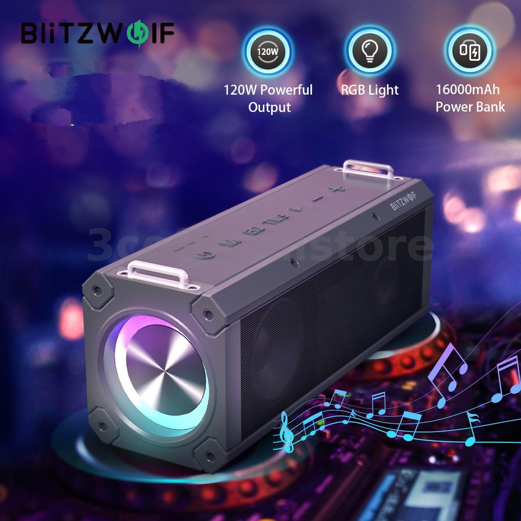 Blitzwolf BW-WA3 PRO 120W ลําโพงไร้สาย RGB แบบพกพา 16000mAh ลําโพงบลูทูธเสียงไฮไฟไดอะแฟรมคู่ Deep Ba