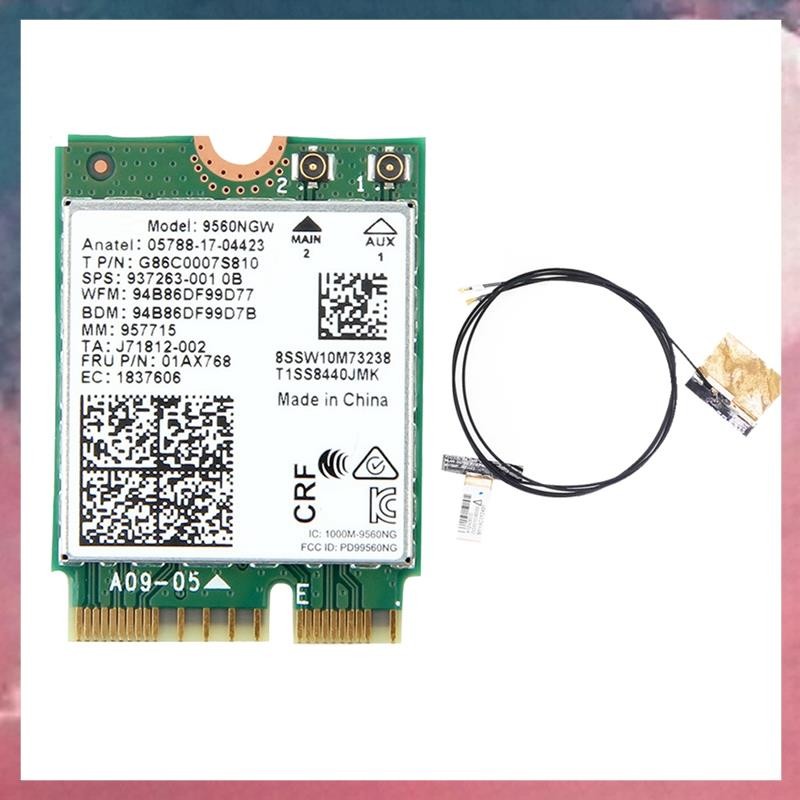 9560ngw การ์ด WiFi + เสาอากาศ 1730Mbps ไร้สาย AC 9560 Dual Band 2.4G+5G BT 5.0 802.11Ac M.2 CNVI 956