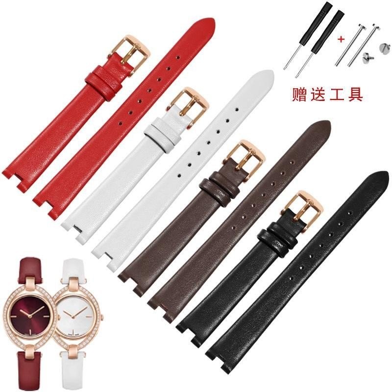 สายนาฬิกาหนังแท้ Notch เข้ากันได้กับ Armani MK Starry Sky Fiyta Rossini สายนาฬิกาผู้หญิงสีแดงและขาว