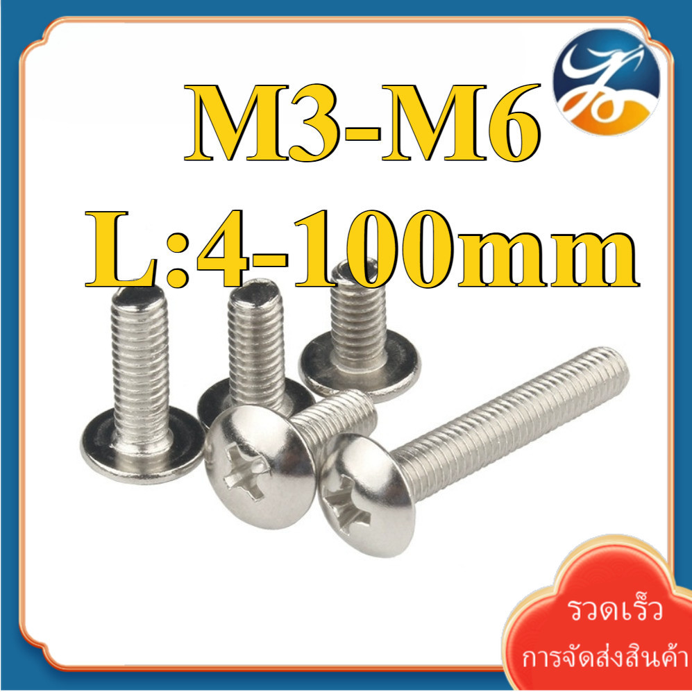 M3/M4/M5/M6 น็อต สกรู หัวร่ม หัวกระทะ แฉก T+ สแตนเลส 316 เกลียวมิล / Truss Head Phillip Machine Screw SUS316 [Len-DM-1]