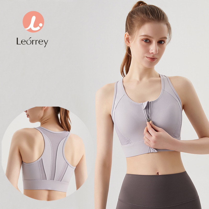 Leorrey-เสื้อชั้นในกีฬามีฟองน้ำเสริมด้านหน้า ซิป เสื้อกั๊กออกกำลังกายโยคะ เสื้อกล้ามกันกระแทก