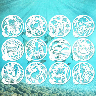 12แผ่นทะเลโลกสัตว์พิมพ์กลวงภาพวาดแม่แบบเด็กทําเองคัดลอกวัสดุ…