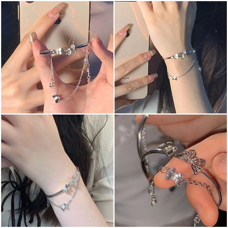 Ins สร้อยข้อมือผีเสื้อ ปรับได้ โบว์ โซ่มือ แฟน ของขวัญวันเกิด