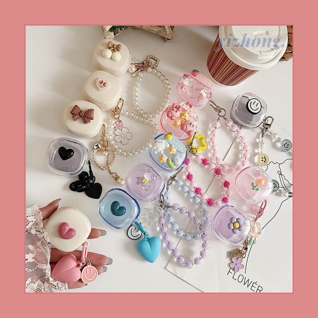 Baseus WM01 WM02 เคสหูฟัง รูปหัวใจ โบว์ ดอกไม้ หน้ายิ้ม ชินนาม่อนโรล สุนัข พร้อมโซ่กันหาย นิ่ม TPU หูฟังไร้สาย ฝาครอบหูฟัง กันกระแทก เคสป้องกัน