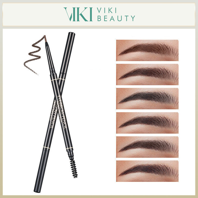 ดินสอเขียนคิ้ว แบบหมุนออโต้ 2 in 1 กันน้ำ ติดทนนาน สีน้ำตาลเข้ม มีแปรงปัดคิ้วในตัว พร้อมแปรง 5 สี COD