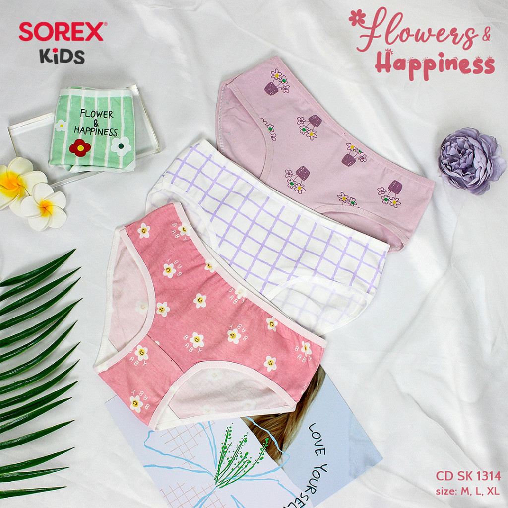 Sorex Kids 1 PACK (4 ชิ้น) Girl& 39;s Brief CD กางเกงชั้นในสามเหลี่ยมเด็กผู้หญิงนุ่มพิเศษ | ซีดี SK 