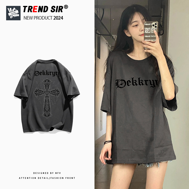 TrendSir มาใหม่ ลายเยอะ ผ้าดีมาก เสื้อยืด summer เสื้อยืด oversize การพิมพ์ตัวอักษรกับเครื่องหมายคริสต์ เนื้อผ้าดี 100% Cotton M-3XL