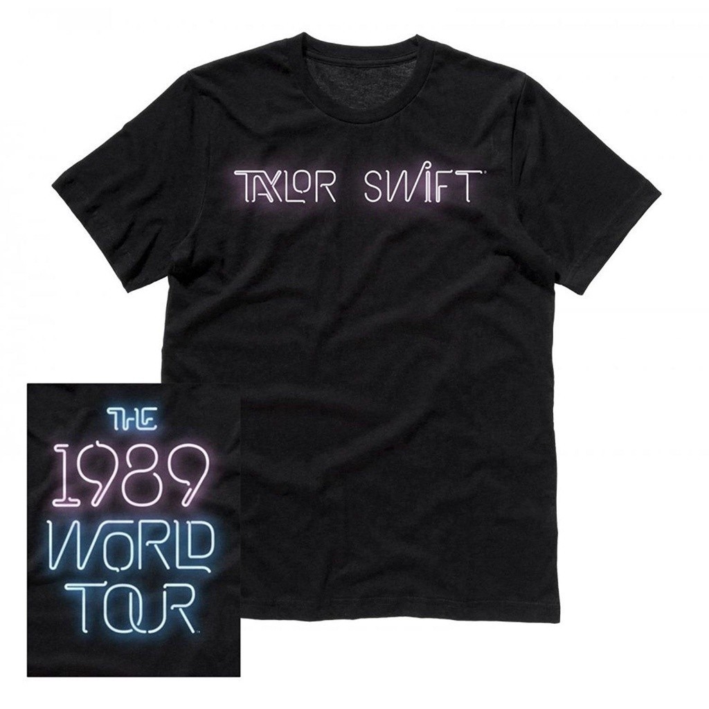 S-5XL  เสื้อยืด Yuanl5 {พร้อมส่ง เสื้อยืดผ้าฝ้าย 100% พิมพ์ลาย Taylor Swift 1989 World Tour Neon Scr