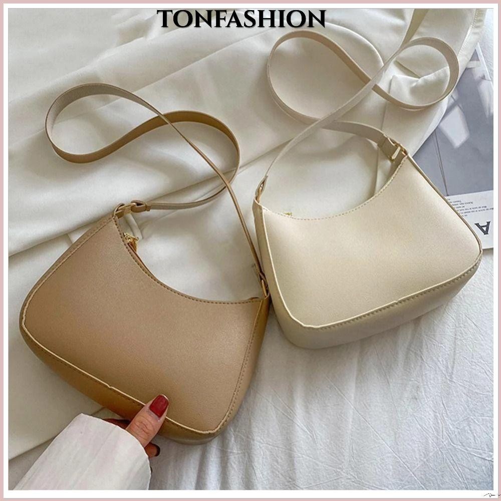 Tonfashion กระเป๋าใต้วงแขนลําลอง สีพื้น แฟชั่นสไตล์เรโทร