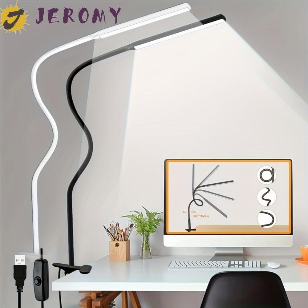 Jeromy โคมไฟตั้งโต๊ะ LED แบบคลิปหนีบ ยืดหยุ่น ปรับได้ ใช้สาย USB 360 สําหรับนักเรียน°ขาตั้งไฟอ่านหนังสือ แบบพับได้ พร้อมแคลมป์