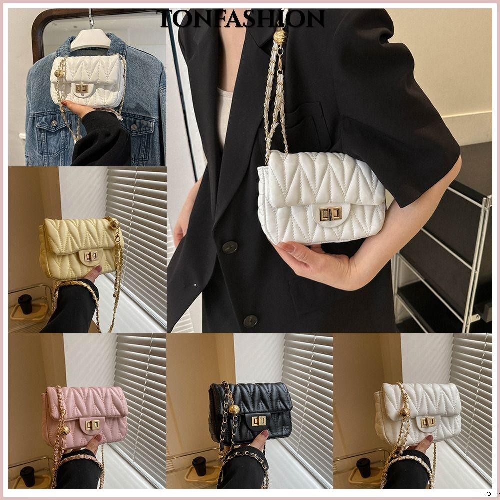 Tonfashion กระเป๋าสะพายไหล่ ใต้วงแขน หนัง PU ปักลาย หรูหรา