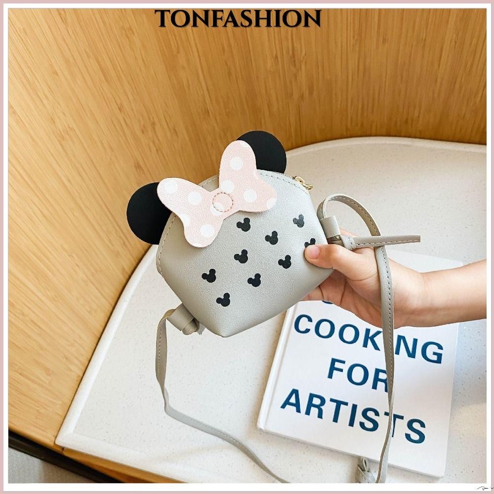 Tonfashion กระเป๋าสะพายไหล่ หนัง PU ขนาดเล็ก ประดับโบว์ สําหรับเด็กผู้หญิง