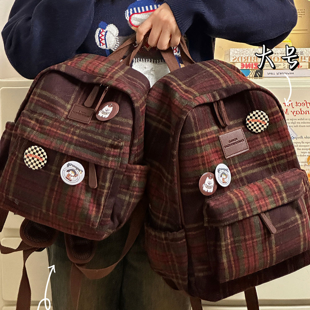 กระเป๋าเป้สะพายหลังลายสก๊อตย้อนยุคผู้หญิงกระเป๋าเป้สะพายหลังมัธยมต้นกระเป๋าเป้สะพายหลังอเนกประสงค์นักศึกษาวิทยาลัย