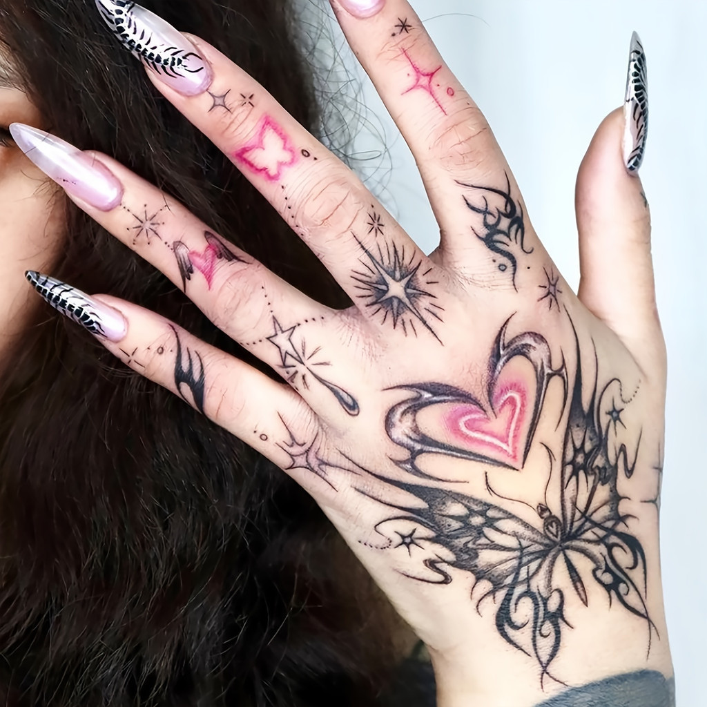 สติกเกอร์รอยสักชั่วคราว กันน้ํา และทนทาน ลายหัวใจ ประดับเพชร สีชมพู แฟชั่นสําหรับผู้หญิง จํานวน 1 แผ่น