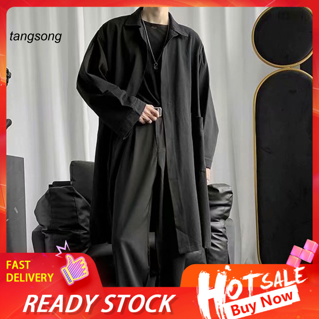 Tang_เสื้อโค้ทผู้ชาย แบบยืดหยุ่น ระบายอากาศ กันย่น เหมาะกับฤดูใบไม้ผลิ และฤดูใบไม้ร่วง สีพื้น