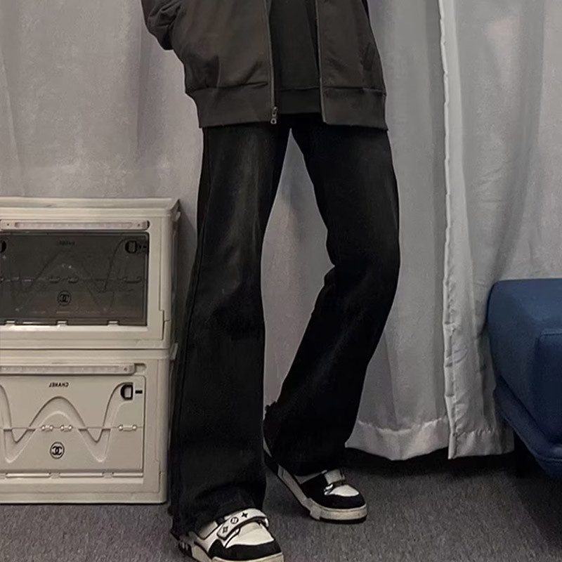 กางเกงยีนขากว้าง ลําลอง พลัสไซซ์ สีดําเข้ม สําหรับผู้ชาย