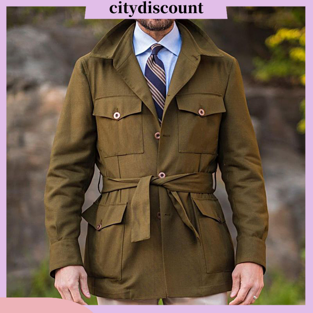 <citydiscount> เสื้อแจ็กเก็ตแขนยาว กันลม แต่งกระดุมแถวเดียว หลายกระเป๋า แฟชั่นฤดูใบไม้ร่วง และฤดูหนาว สําหรับผู้ชาย