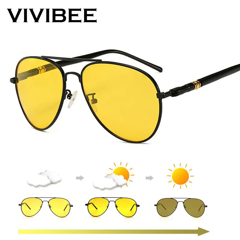 Color Change Sunglasses Men Pilot Driving Photochromic Yellow Polarized Women Sun Glasses Aviation Day and Night