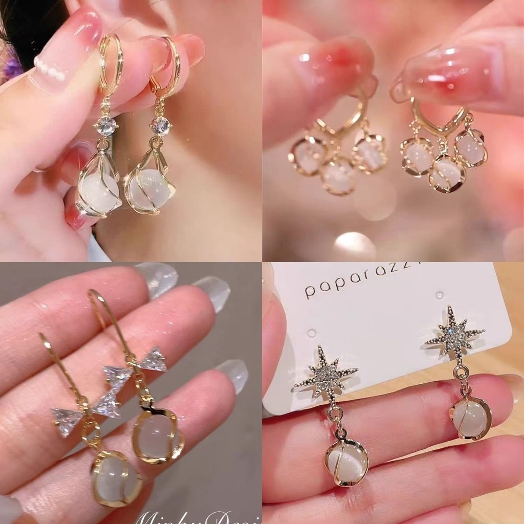 ต่างหูเงิน S925 ประดับลูกปัด พลอยเทียม สไตล์แฟรี่