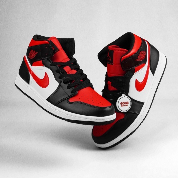 Nike Air Jordan 1 Mid Alternate Bred Toe Black White Red - 40