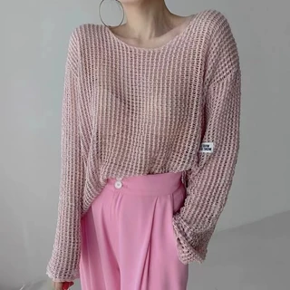 Suxi เสื้อถัก คอกลม แขนยาว ทรงหลวม สไตล์เกาหลี เรโทร แฟชั่นสําหรับผู้หญิง 240305