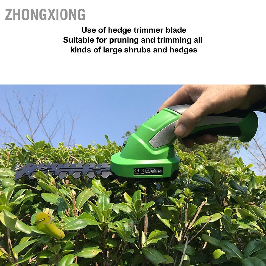 ZhongXiong เครื่องตัดหญ้าไฟฟ้า 2 in 1 เครื่องตัดกิ่งไม้ไร้สายแบบชาร์จมือถือสำหรับพุ่มไม้ 100-240V