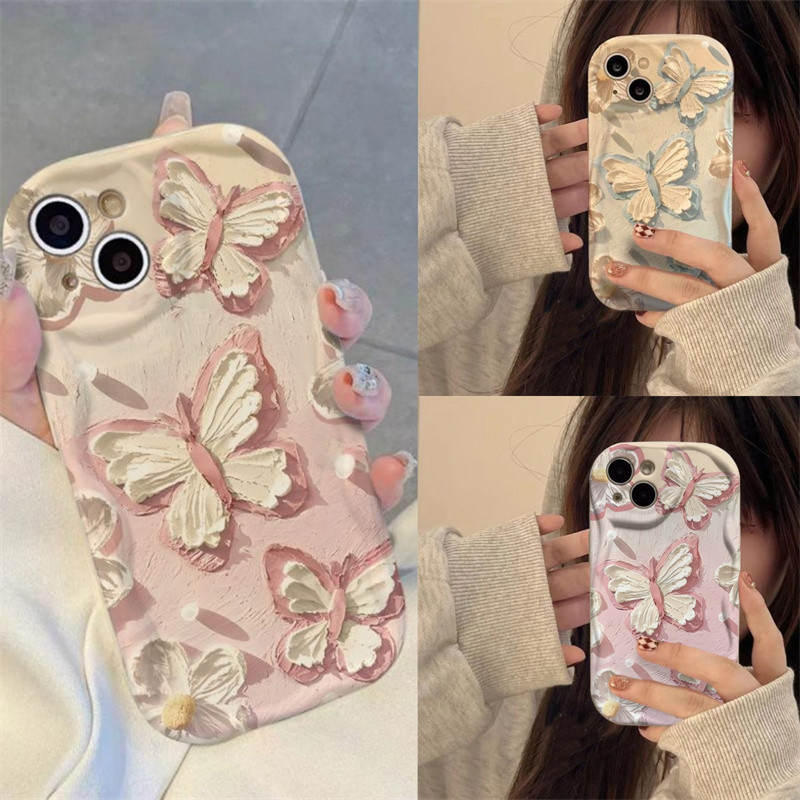เคสโทรศัพท์มือถือ TPU นิ่ม ปิดด้านหลัง ลายภาพวาดสีน้ํามัน รูปผีเสื้อ และดอกไม้ สีครีม แฟชั่น สําหรับ VIVO 1819 1818 2018 1935 1902 1938 1901 1904 1906 1915 1816 1817 1820 1811 1814 1907 1920