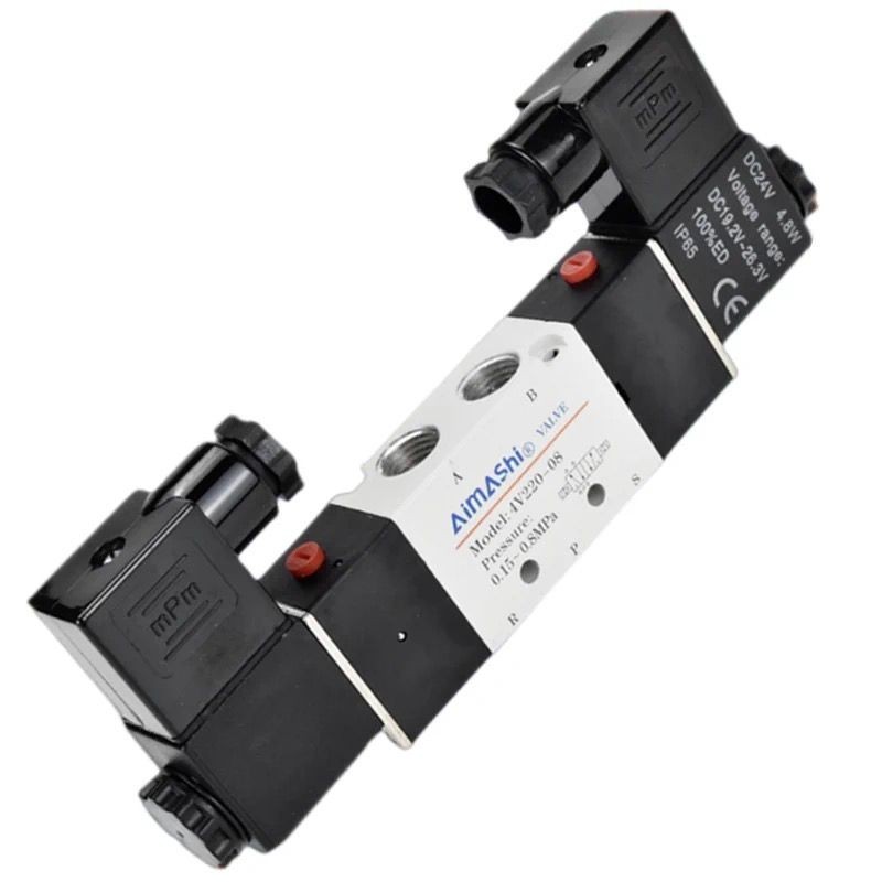 สองตำแหน่งห้าทางโซลินอยด์วาล์วขดลวดคู่หัวคู่4v220-08 4v320-10ac220v4v420-15dc24v