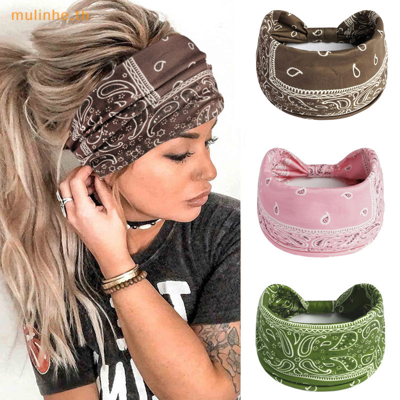 Mulinhe ผ้าโพกหัว ผ้าโพกหัว ยืดหยุ่น พิมพ์ลาย สไตล์โบโฮ เครื่องประดับแฟชั่น สําหรับผู้หญิง ใส่เล่นโยคะ TH