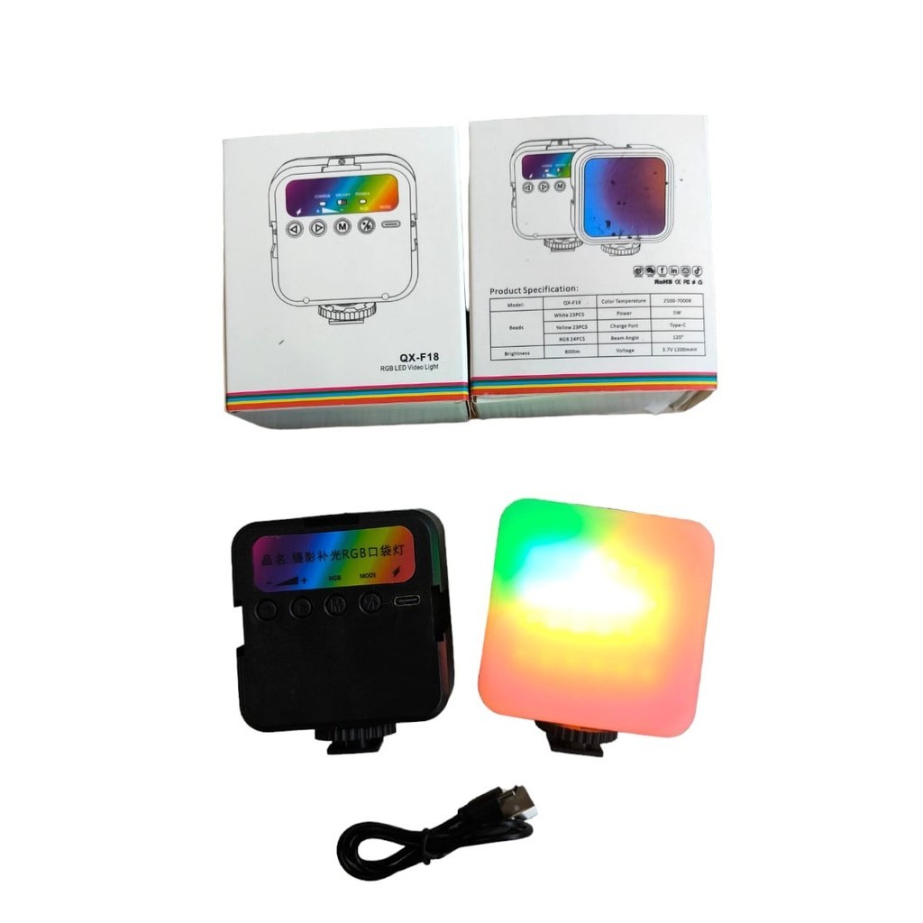 Qx-f18 Mini 8W แบบพกพาใช้งานร่วมกับการถ่ายภาพไฟ Rgb Led วิดีโอสําหรับกล้องวิดีโอภาพยนตร์ Vlog Live เ