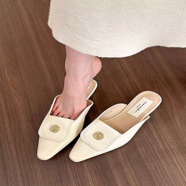 รองเท้าแตะ ส้นแบน หัวแหลม กันลื่น สําหรับผู้หญิง