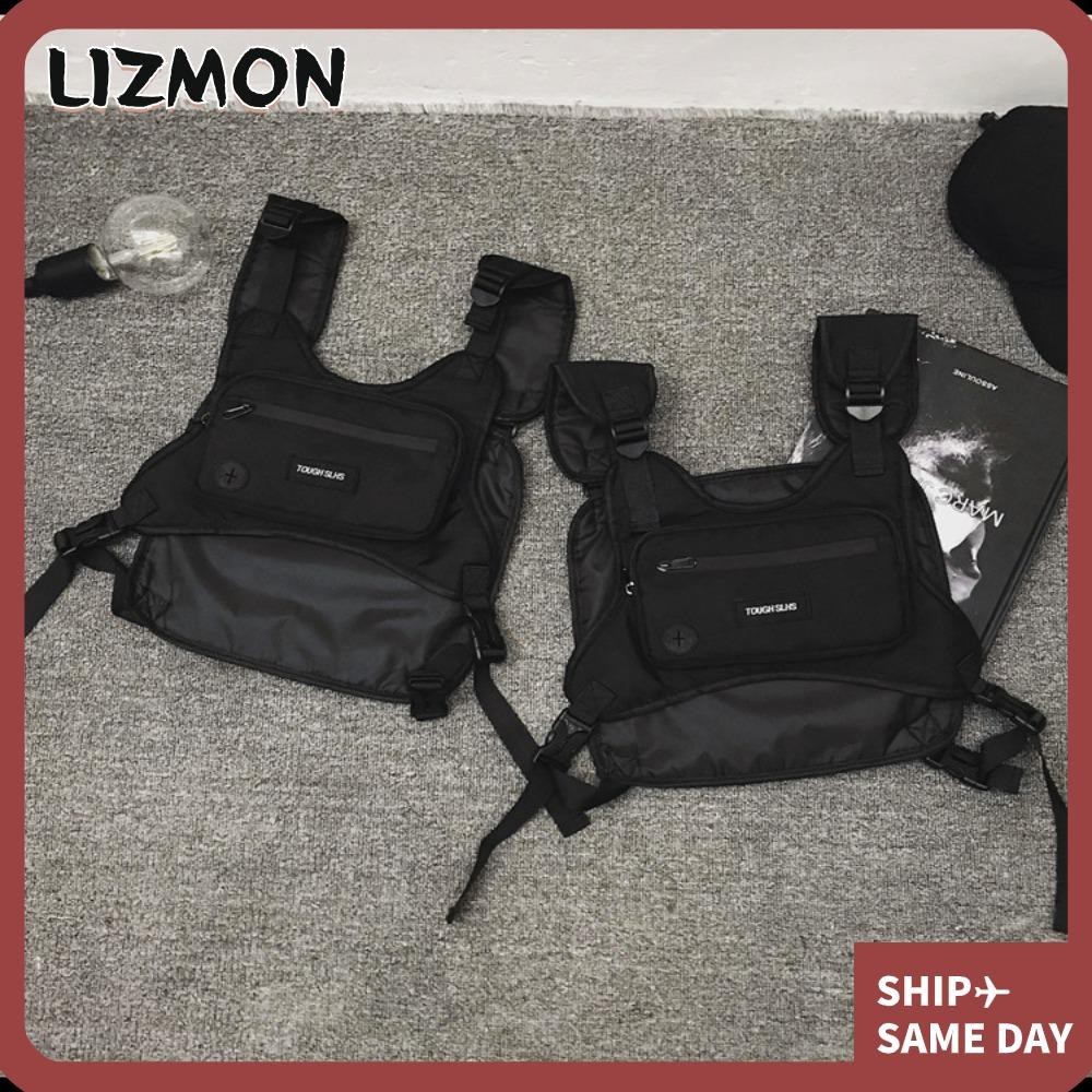 Lizmon กระเป๋าคาดอกลําลอง มีซิป สีดํา กันน้ํา เหมาะกับใส่ทํางานกลางแจ้ง แฟชั่นสําหรับผู้ชาย