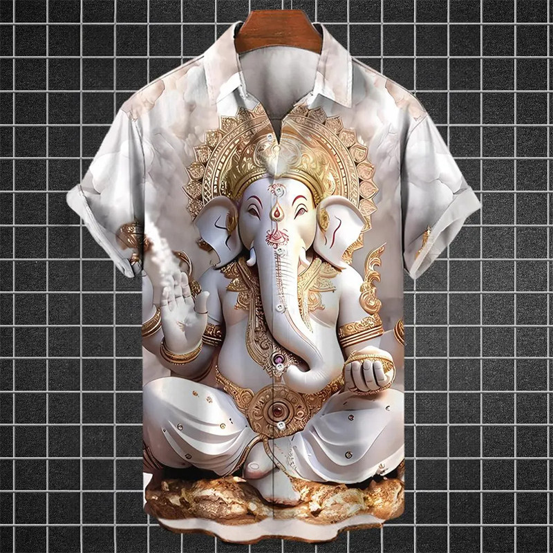 เสื้อเบลาส์ คอปก พิมพ์ลายกราฟฟิค Songkran Hindu Nile Lord God Shiva สําหรับผู้ชาย